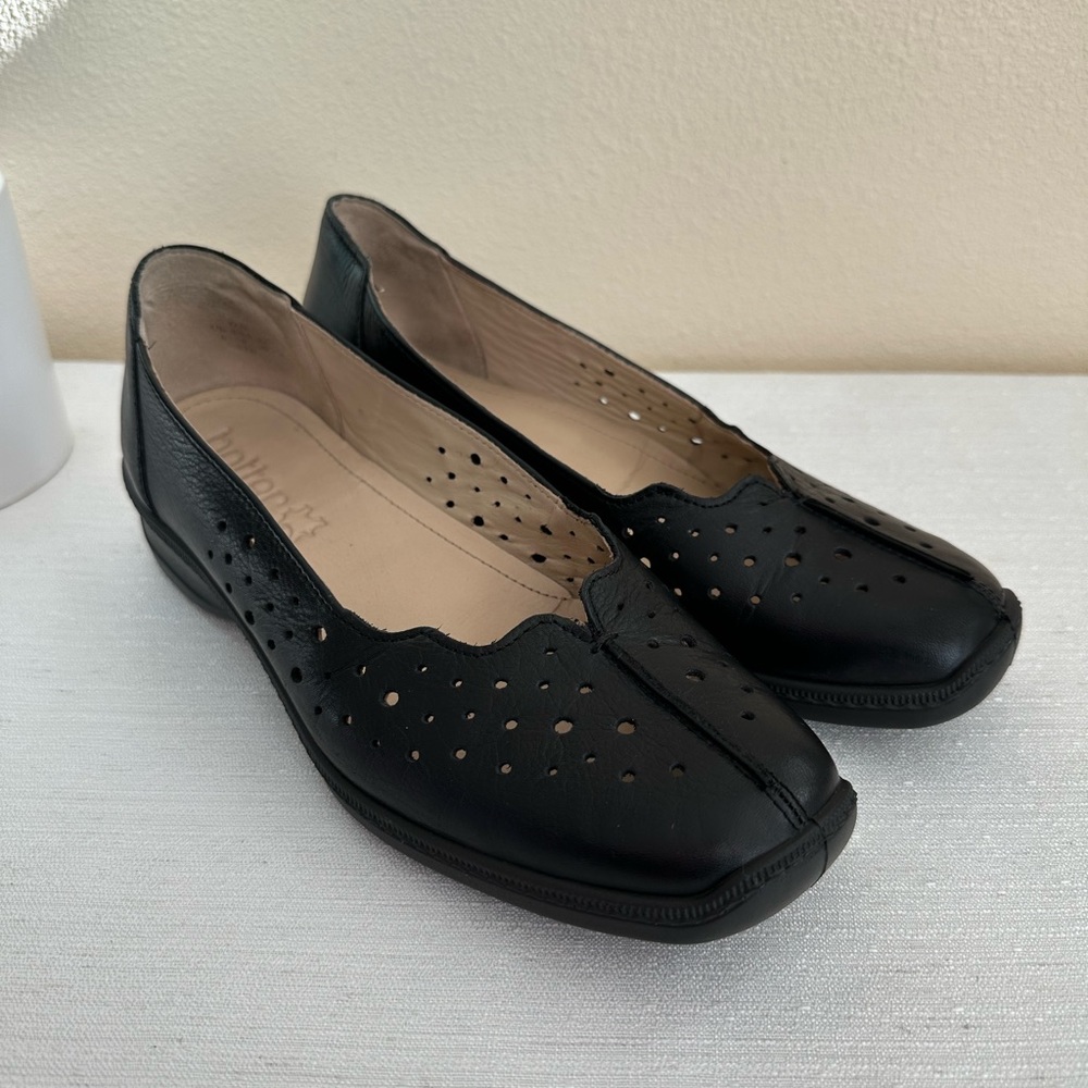 Hotter Zoe Black Soft Leather Wedge Loafers Woman’s EU39 US8